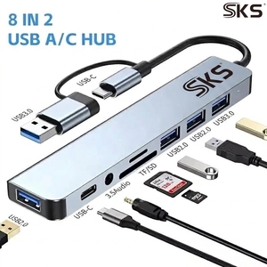 Hub <span class=keywords><strong>USB</strong></span> A/C double entrée 7-en-2, répartiteur et extenseur <span class=keywords><strong>USB</strong></span> avec 1 port <span class=keywords><strong>USB</strong></span> 3.0, 4 ports <span class=keywords><strong>USB</strong></span> 2.0 et 2 ports <span class=keywords><strong>USB</strong></span>-C en alliage d'aluminium – En stock - Product Image 2