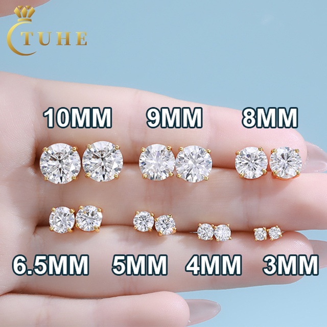 Push Back 0.1ct-4ct Classic 4 Prong Moissanite Stud Earrings White Gold 925 Sterling Silver VVS Mossanite Diamond Men Women