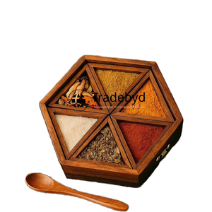 Caja de especias de madera rústica para el hogar Cocina Almacenamiento de especias Hierbas y condimentos Tradebyd - Product Image 1
