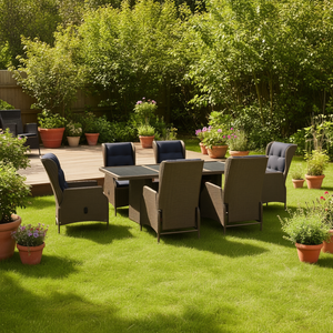 Set da Pranzo da Giardino in Rattan Marrone per 6 Persone, Resistente alle Intemperie, Design Contemporaneo con Struttura in Metallo - Product Image 2