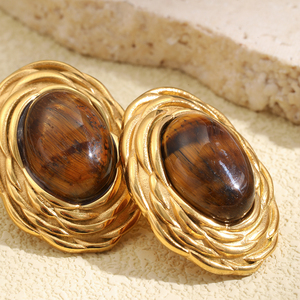 Pendientes de Acero Inoxidable con Baño de Oro de 18K, Diseño Retro Europeo y Americano, con Patrón de Espiga de <span class=keywords><strong>Trigo</strong></span> y Ojo de Tigre, para Mujer - Product Image 3