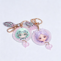 Llavero acrílico redondo personalizado con degradado rosa, colgante de personaje Kpop, stock estable, arte y texto personalizados
