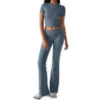 Loveda femmes nouveauté été décontracté couleur unie coupe ajustée à manches courtes pantalon ensemble tricot tissu haut pour printemps/été