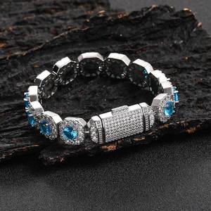 Pulsera de circonita de color de 12 mm con botón abatible, cadena de azúcar de roca, accesorios de pulsera para hombre estilo hip hop Tanjing - Product Image 1