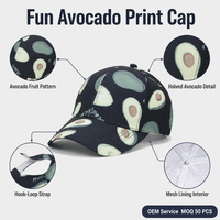 Avocado Print Baseballpet Grappige Fruit Vaderdag Pet Verstelbaar Marine Casual Street Unisex Zes Panelen 100% Katoen Gebogen OEM Groothandel