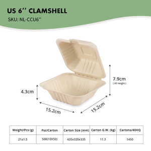 Chúng Tôi 6 inch vỏ sò phân hủy sinh học & compostable bã mía thực phẩm <span class=keywords><strong>container</strong></span> mía dùng một lần ăn trưa hộp Takeaway thực phẩm Burger hộp - Product Image 4