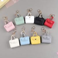 Porte-clés pendentif sac à dos style coréen en PU moderne et simple, mini sac carré uni pour écouteurs, style Ins, petit cadeau suspendu