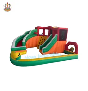 Nieuw Design Deluxe Buiten Plezier Opblaasbare Waterglijbaan Splash Pool Park Ballen Zware Nylon Bounce Huis Klimmuur