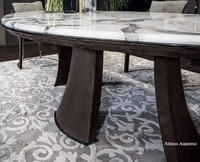 Ensemble de meubles de salle à manger en cuir naturel, ovale, moderne, haut de gamme, base en cuir, table à manger de luxe italienne en marbre
