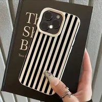 Coque de téléphone en silicone souple à motif rayé coloré effet litchi compatible avec iPhone 17 Air 17 16 15 Plus 15 14 13 12 11 Pro Max X XS