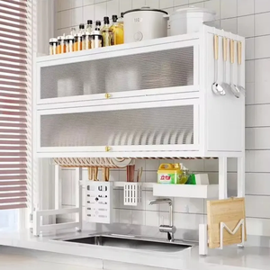 Scaffale da <span class=keywords><strong>Cucina</strong></span> Moderno <span class=keywords><strong>con</strong></span> Copertura Antipolvere e Antiolio, Rastrelliera Multistrato in Acciaio al Carbonio per Asciugatura e Conservazione su Piano di Lavoro - Product Image 1