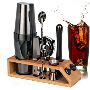 Ensemble de mélangeurs à cocktails en bambou trapézoïdal or rose, ensemble d'outils de mélange pour bar pour débutants, ensemble de mélange en acier inoxydable poli miroir - Product Image 1