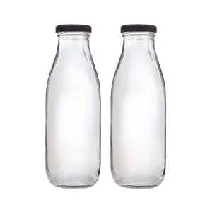 زجاجات حليب من الزجاج الشفاف متوفرة بأحجام مختلفة للبيع بالجملة 100 مل 200 مل 250 مل 500 مل 1 لتر