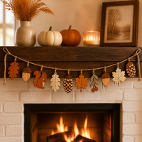 Guirlande d'automne en bois écologique, feuilles découpées au laser, design écorce de pin et écureuil, décoration de cheminée style ferme, option logo personnalisé, corde en jute