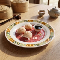 Assiette ronde en mélamine rouge chinoise de 7 pouces, incassable, compatible lave-vaisselle, avec logo personnalisé pour les dim sum