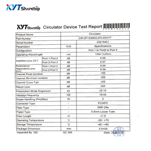 Circulateur à fibre optique monomode à trois ports à isolation élevée, <span class=keywords><strong>bande</strong></span> S+L+C 1460~1620nm, vente directe usine, personnalisable - Product Image 5