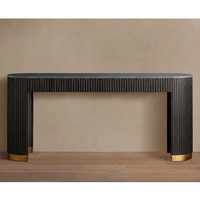 Meuble d'intérieur de luxe, table console moderne à plateau en pierre, design cannelé noir, base dorée, pour projets de hall d'hôtel