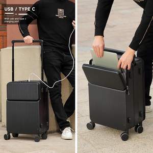 GEMULIN Valise <span class=keywords><strong>PC</strong></span> à roulettes large avec chargement USB Valise rigide ouverte à l'avant avec roue tournante - Product Image 5