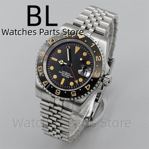 BLIGER 40mm Luxury Vintage <span class=keywords><strong>GMT</strong></span> Reloj de pulsera para hombre Bisel Azul Rojo Cristal de zafiro Esfera luminosa 100M Fecha impermeable Acero inoxidable - Product Image 5
