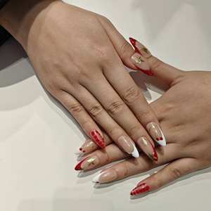 Muhaha Trend Design – Faux ongles à presser, <span class=keywords><strong>manucure</strong></span> française avec cerises rouges et étoiles dorées - Product Image 4