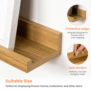Estante Flotante de Madera de Bambú, Estante de Almacenamiento Decorativo para Sala de Estar, Diseño Flotante de Estilo Simple - Product Image 3