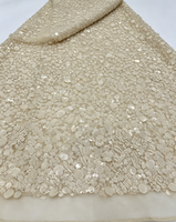 Tissu en tulle lourd et volumineux avec sequins et perles, broderie multicolore faite à la main, maille extensible en polyester/métallique pour mariage