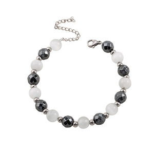 สร้อยข้อมือลูกปัดแบบยูนิเซ็กซ์สีดำสีขาวบล็อกสีทรงเรขาคณิตรูปลูกบอลเครื่องประดับเหล็กไทเทเนียม XYB0096 - Product Image 5