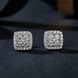 NO TARIFF Fine Jewelry Screw Back Earring 925 Sterling <strong>Silver</strong> Full Pave Round Moissanite <strong>Stud</strong> Earrings for Women Men - Product Image 1