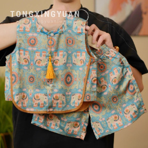 Tongxingyuan Children's Summer Chinese Style Vest Shorts Set Cotton Thin Patterned Boys Outfit - Product Image 1