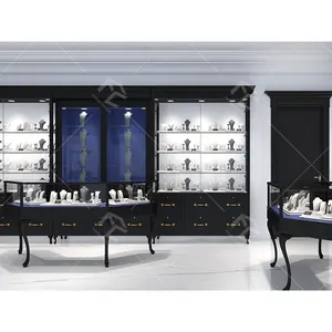 Yüksek kaliteli dükkanı tasarım özel popüler takı dükkanı iç tasarım siyah stil jewstore mağaza mobilya taşlar takı mağaza
