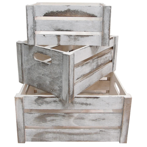 Rustic White Set of 3 Distressed Decorative Wood Crates Storage Container Wooden Storage Box