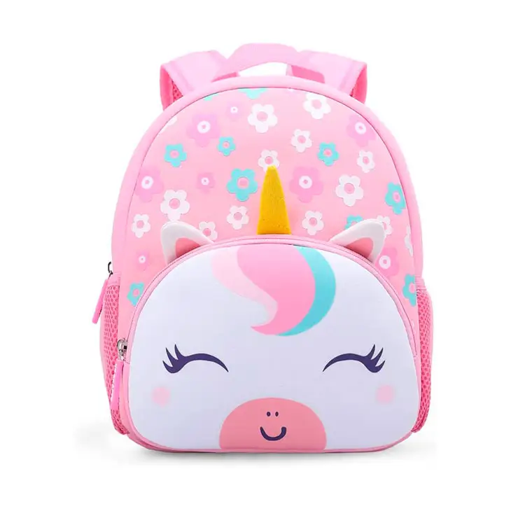 OEM 3D Cartoon Patterns Children book bag Neoprene backpack Heat Transfer Pink Cute Kids School bag