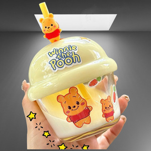Tazza in Vetro a Forma di Orso Fragola, con Cannuccia Spessa, Antigoccia, Sigillata, Mini Tazza Carina per Bambini, per Colazione, Latte, Souvenir - Product Image 6