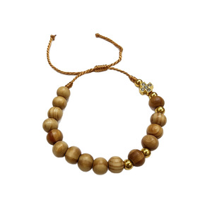 Natural Pine Beaded <b>Rope</b> Bracelet Cross Design Adjustable For Women <b>Light</b> Brown Christian Gift Jewelry Yiwu Origin RB 304 - Product Image 4