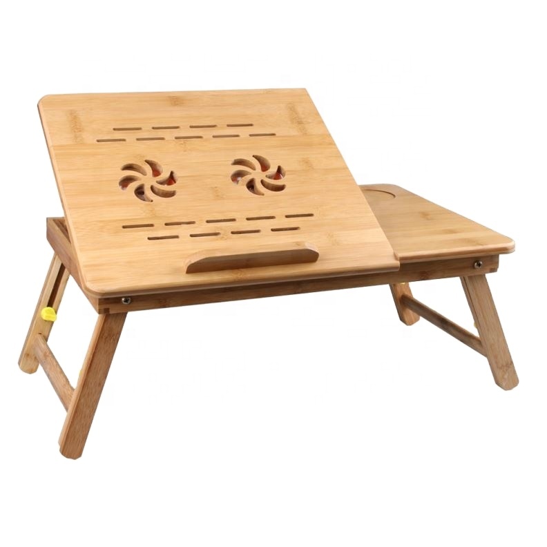 Foldable Bamboo Laptop Table Fold Wooden Computer Table Tablet PC Stand Laptop Lap Desk Bed Tray with Cooling Fan