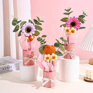 Bouquet de fleurs artificielles, en fil et mousse, avec seau décoratif, cadeau de Noël, bouquet de tournesols pour camarades de classe et professeurs - Product Image 1