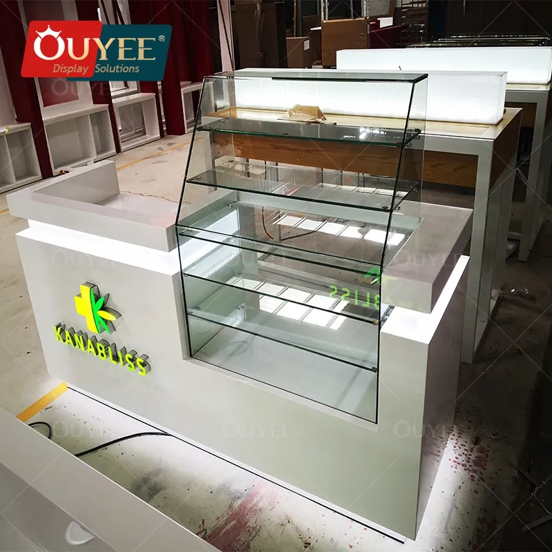 Ouyee Tobacco Shop Store Fixture Full Vision Glass Showcase Smoke Shop Displays Dispensary Counters