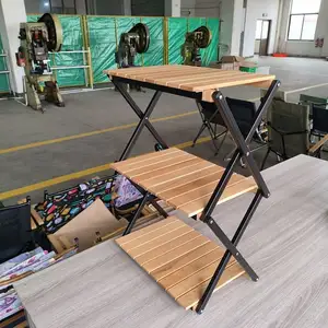 Wooden 3 Layers Foldable Clothes Racks Shelves Camping Shelves For Picnic With Office Building
