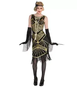 Volwassen Roaring 20's Gold Art Disco Flapper Kostuum Voor Halloween Carnaval Toneelvoorstelling