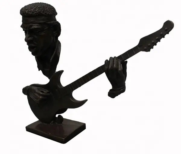 Estatua de busto de hombre, arte de bronce abstracto, para tocar la guitarra