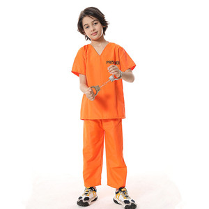 Venta al por mayor carnaval Cosplay niños prisionero disfraz clásico Simple cuello en V manga corta niños ropa criminal - Product Image 2