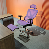 Chaise de bureau ergonomique en maille avec appui-tête et repose-pieds réglables, dossier haut, pivotante, pour la maison et le bureau