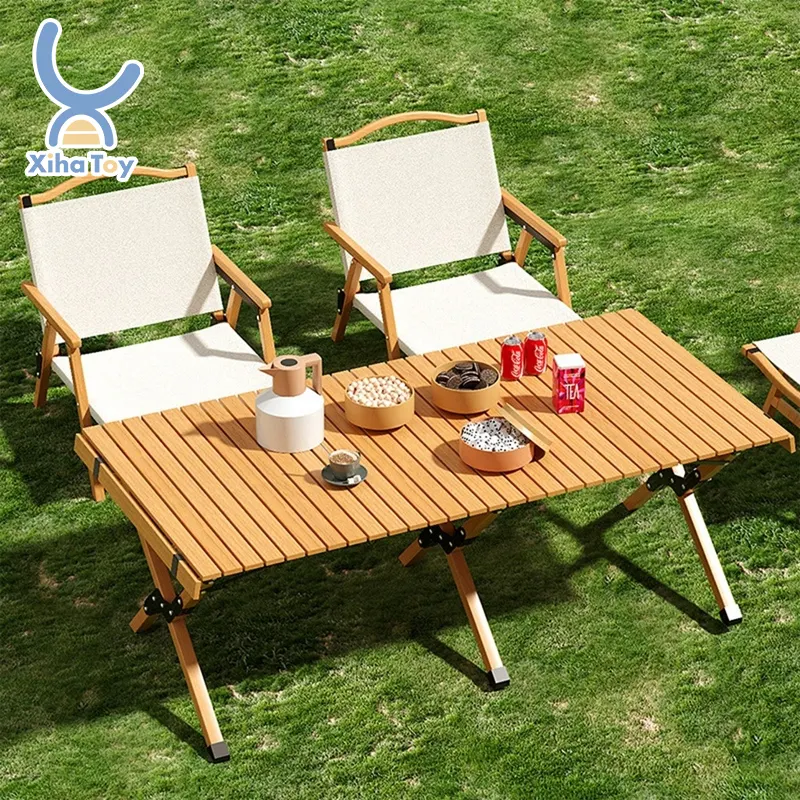 XIHA Tragbarer Picknick-Grill tisch im Freien Camping Egg Roll Table Selbst fahrender Trip Massivholz Picknick Home Klapptisch