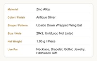 Connecteur chauve-souris inversé en alliage de zinc argenté antique pour accents de bracelet d'Halloween