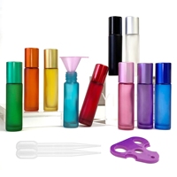 Lanjing Bouteilles à rouleaux en verre givré de 10ml avec boule à rouleaux en acier inoxydable Couleur arc-en-ciel