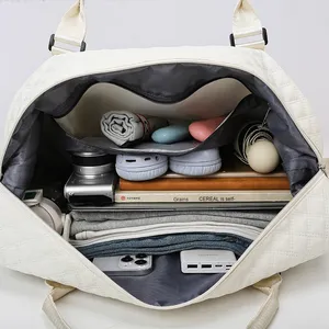 Borsa Tote Unisex Casual Trapuntata Grande Capacità Impermeabile Borsa da Viaggio Moda Tessuto <span class=keywords><strong>Oxford</strong></span> con Cerniera per Studenti Universitari Sport - Product Image 4