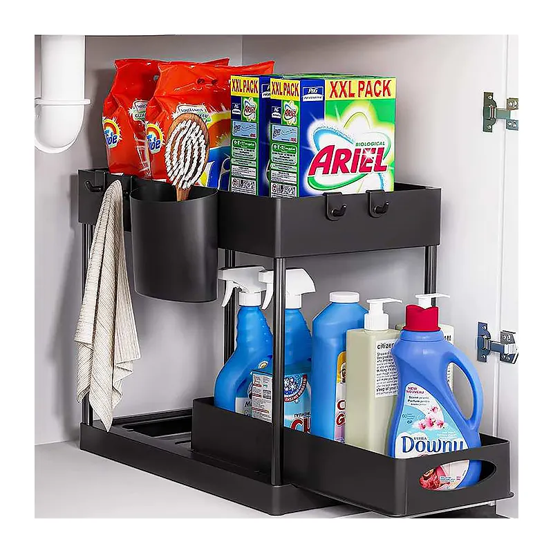 2 Tier Multifunctionele Plastic Hangende Sieraden Organizer Keuken Badkamer Opbergrek Onder De Gootsteen Organizer