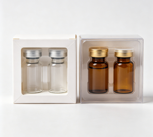 Flacons en verre ambré transparent à double teinte de 5 ml avec bouchons à sertir en alliage or-argent, boîte avec insert en papier kraft pour échantillons de sérum de soin de la peau - Product Image 5