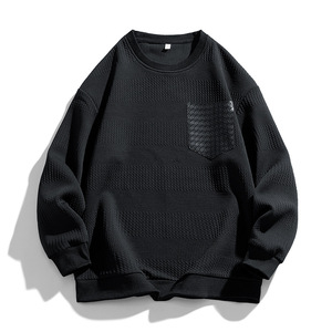 Vente en gros pull à col rond uni de haute qualité sweats à col rond avec poche et manches longues pour hommes - Product Image 2