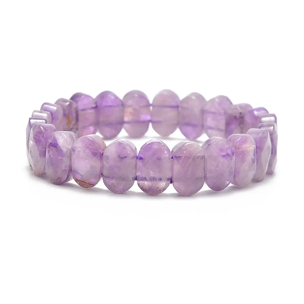 Gorgeous Hoa Oải Hương Amethyst 7.5 Inch 8X14Mm Mặt Oval Đá Quý Đàn Hồi Đính Cườm Bracelet Đá Bangle Bracelet